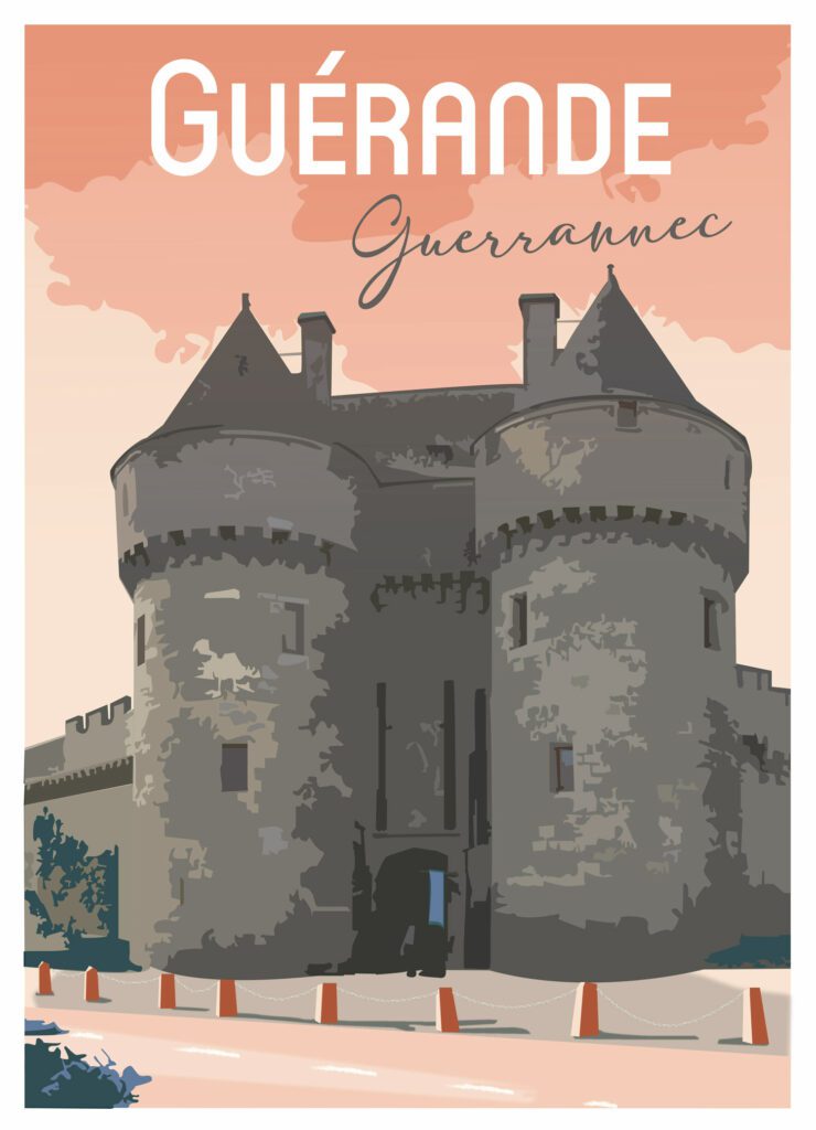 Affiche dans le style flat design des remparts de Guérande