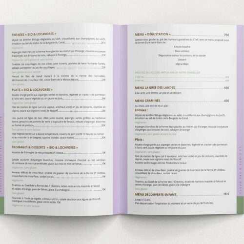 Page menu du restaurant la Grée des Landes