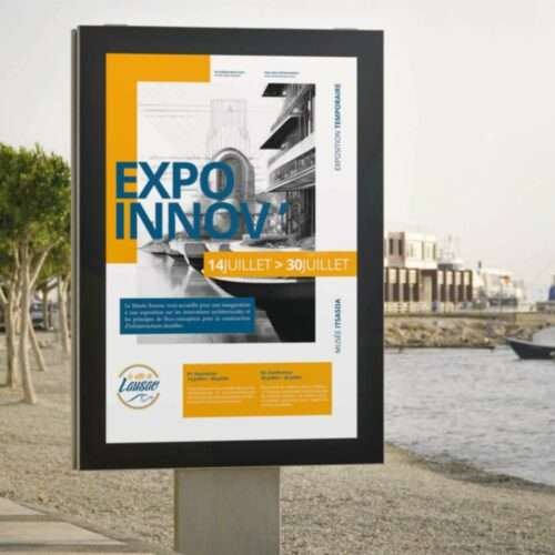 Affiche de l'expo innov' de la ville de Lausao sur front de mer