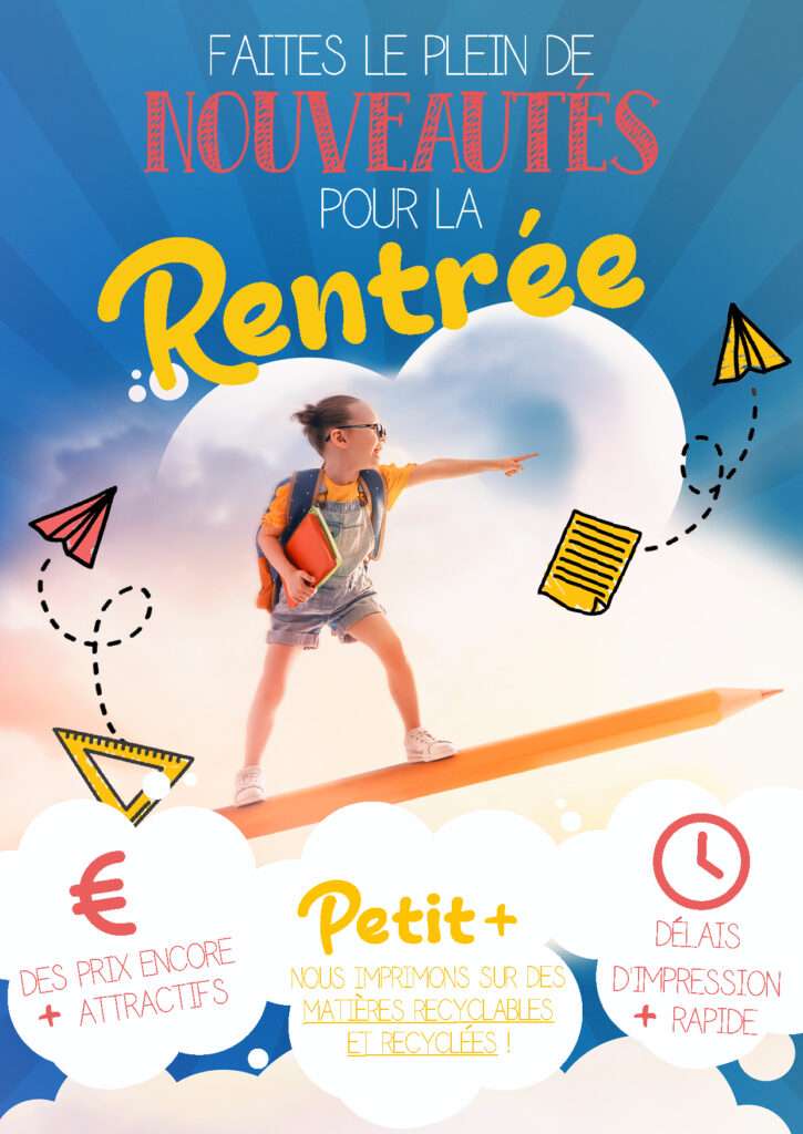 Affiche A4 avec petite fille sur un crayon avec nuage en fond